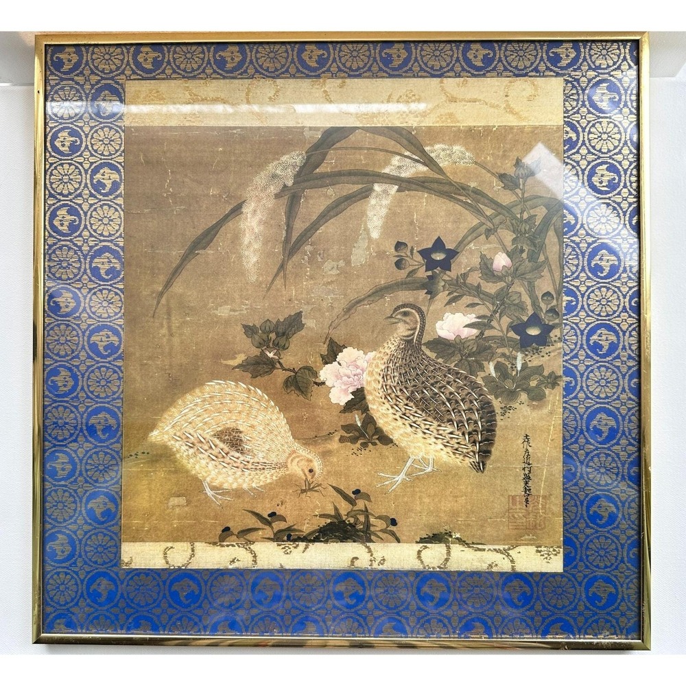 Vintage Japanese Art from Tosa Mitsuoki 19th Century‎ Quails & Flowers
